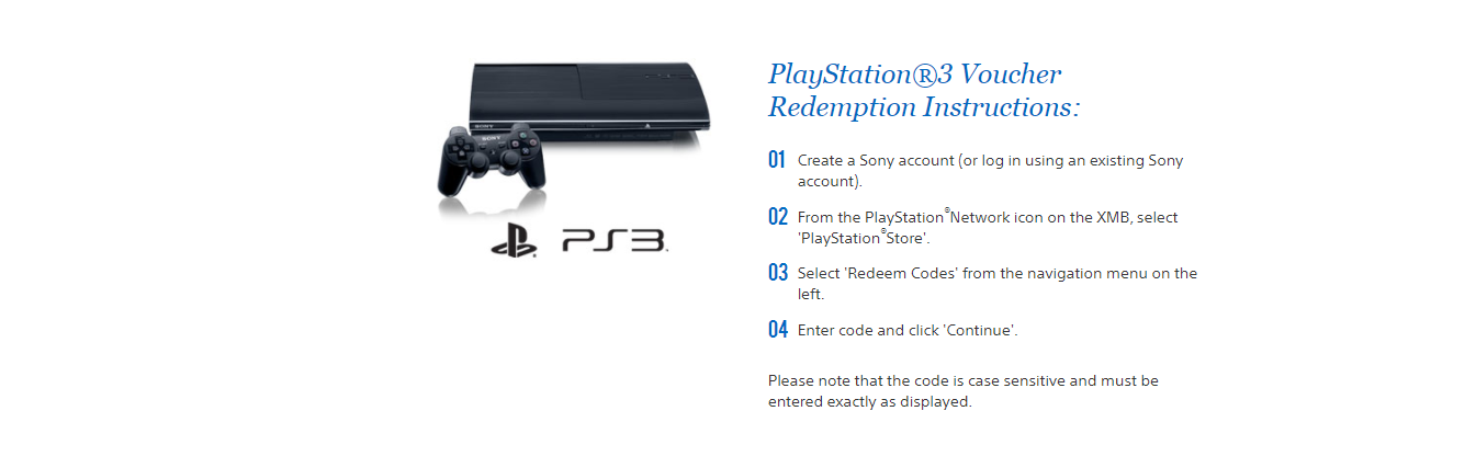 USA 1 year PS PLUS Playstation 3 voucher redemption instructions